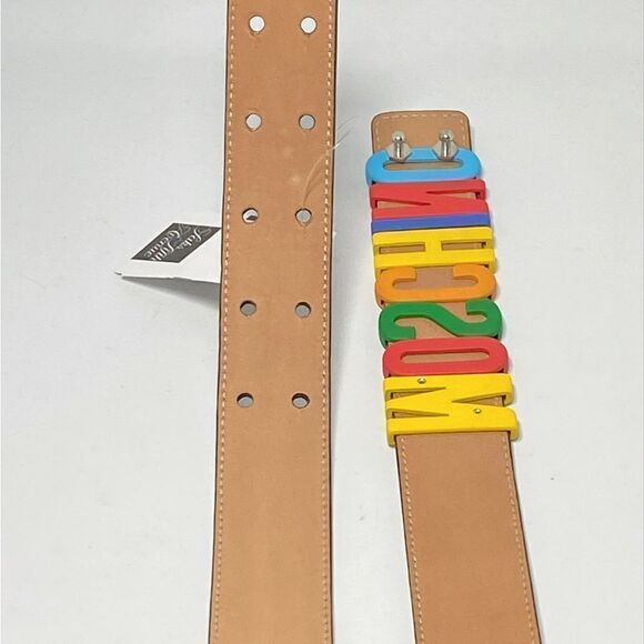 Moschino Multicolor Logo Buckle Leather Belt size 50/34” - Picture 4 of 10